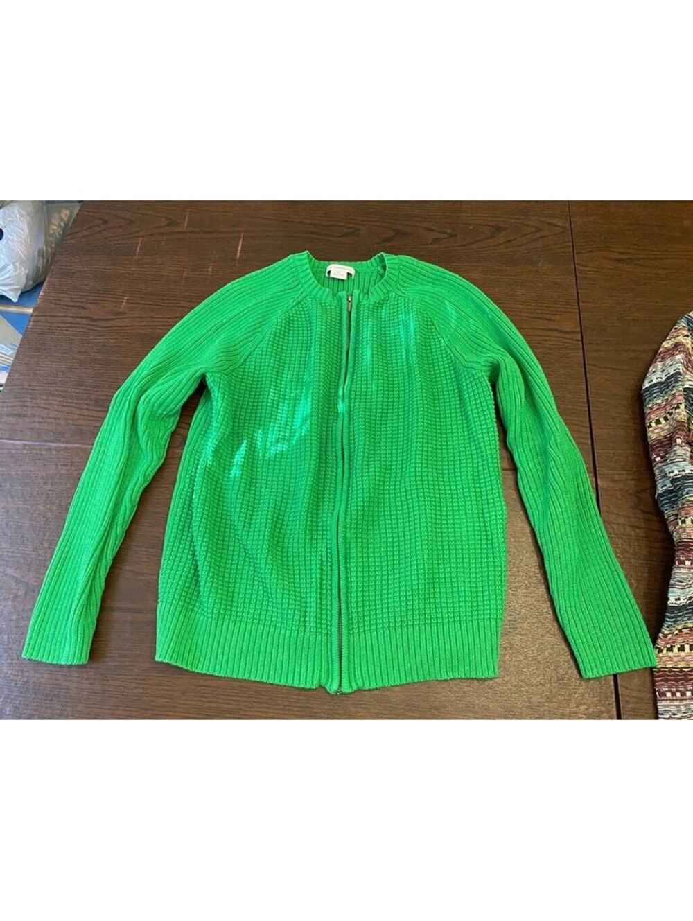 2 Vintage Liz Claiborne Sweaters Pullover Solid Green Stripe Large XL - Picture 2 of 16